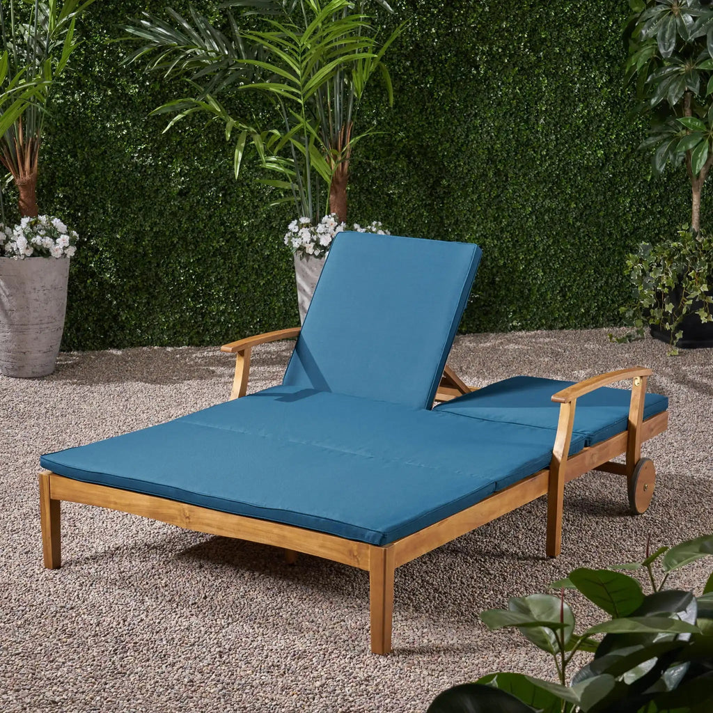 Etherealize Outdoor Adjustable Double Chaise Lounge With Water Resistant Cushions