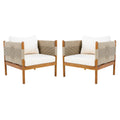 Outdoor Club Chairs (Set of 2) with Diamond-Pattern Beige Rope, Teak Finish