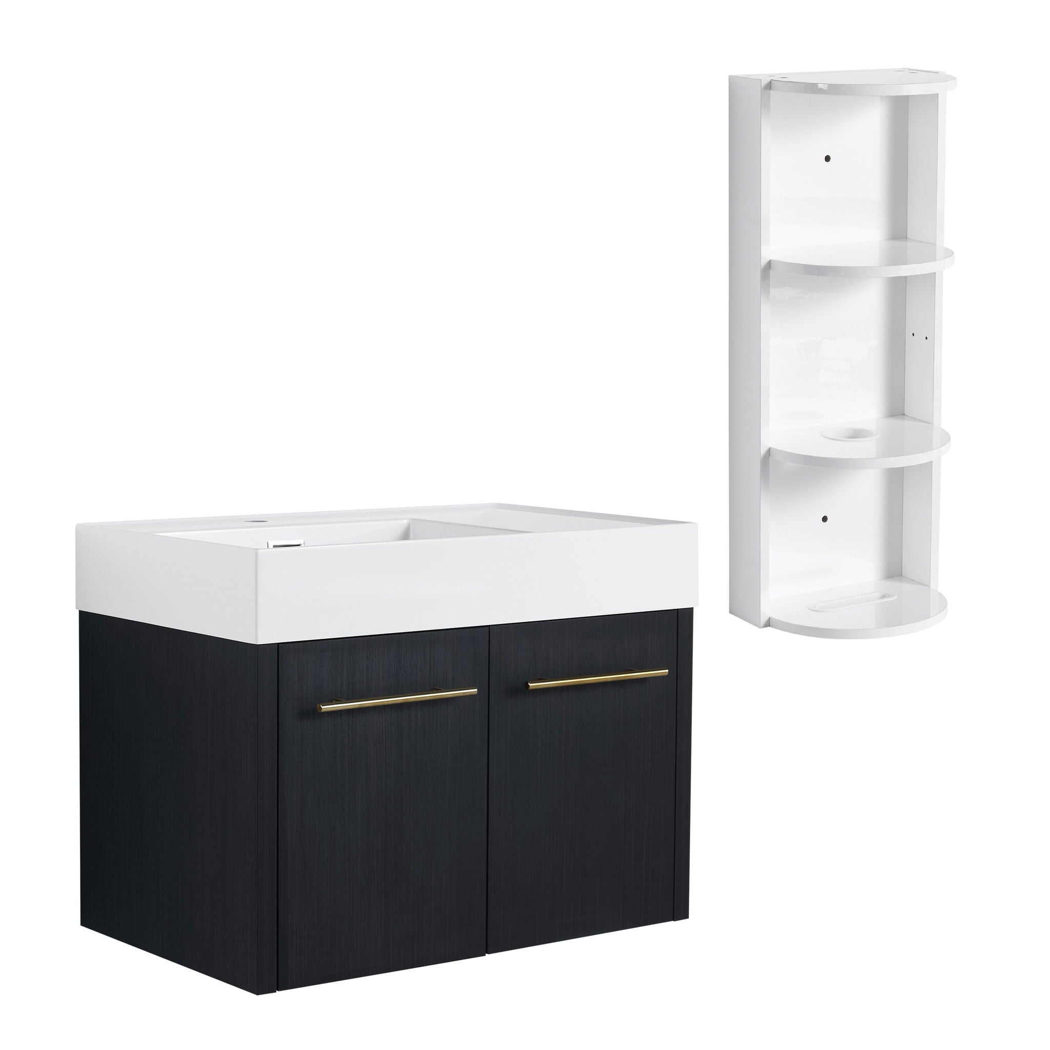 Modern Wall Mounted Bathroom Vanity With Resin Sink and Storage Rack
