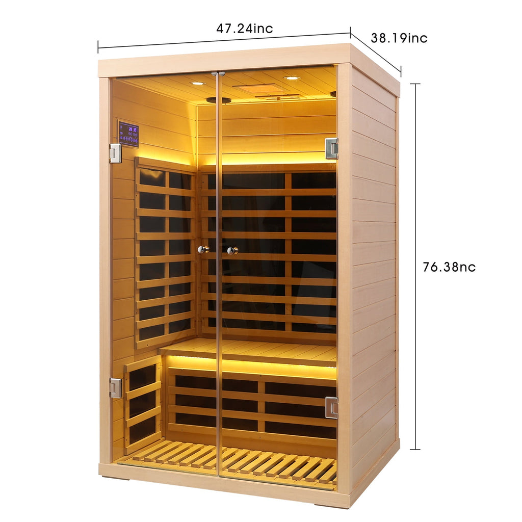 Luxury Indoor Hemlock Infrared Sauna Room with Double Doors and Glass for Two Persons