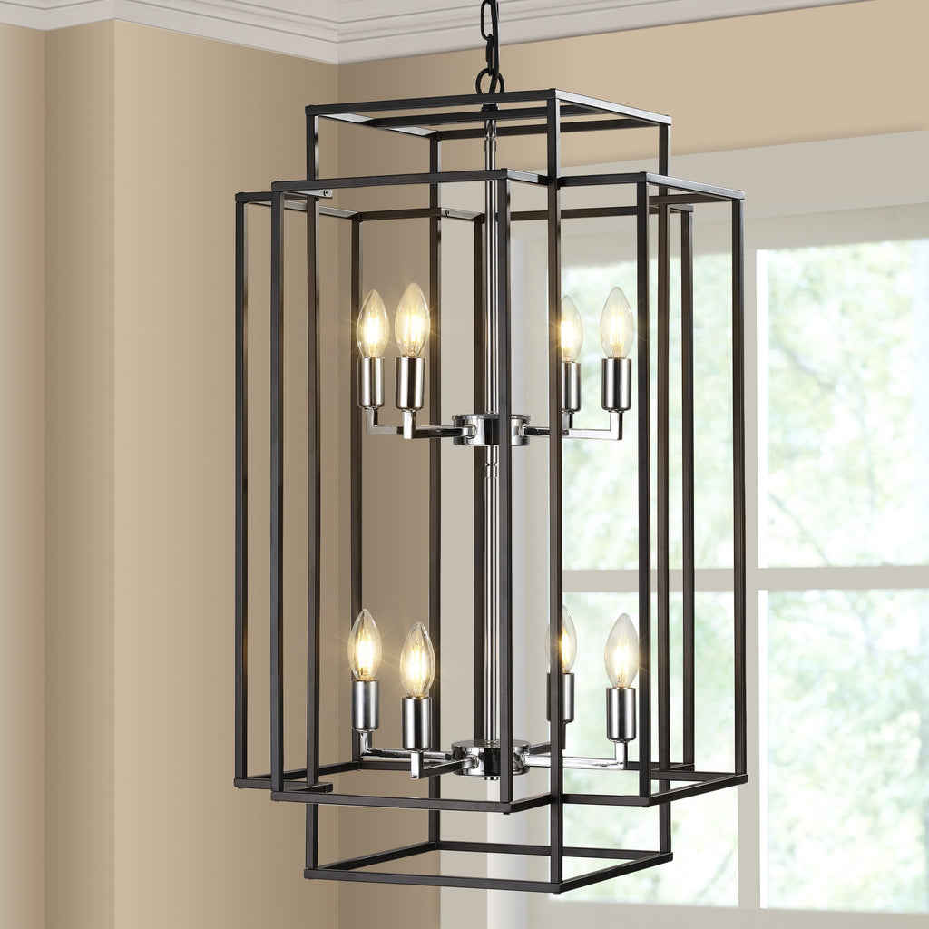 18' Modern 8-Light Black & Chrome Geometric Pendant Chandelier