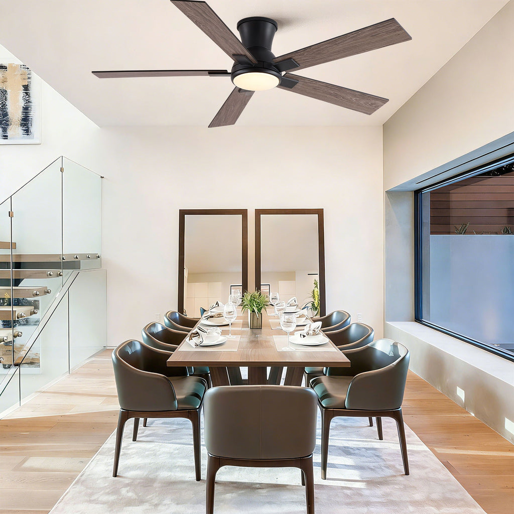 Low Profile Flush Mount Intergrated LED Ceiling Fan With Light And Reversible Quiet Motor