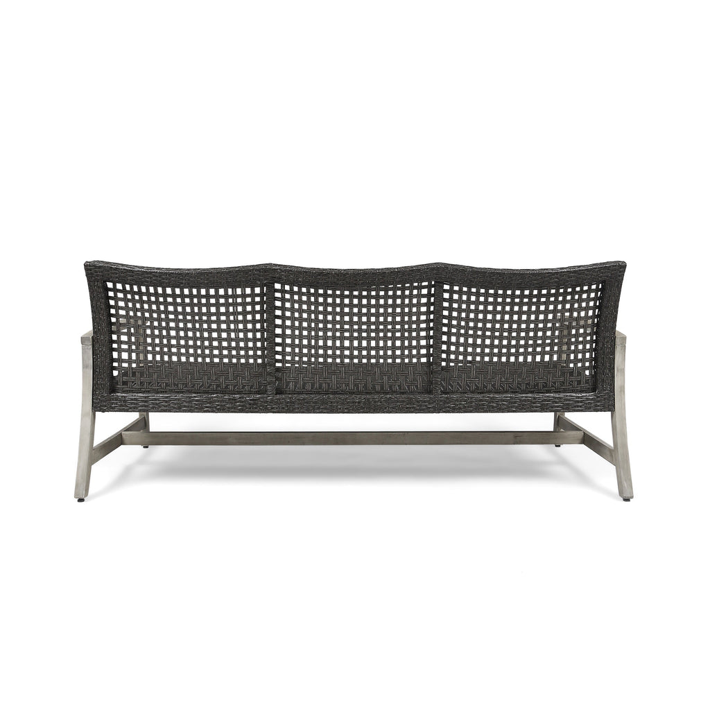 Outdoor Acacia Wood Wicker 3 Seater Sofa