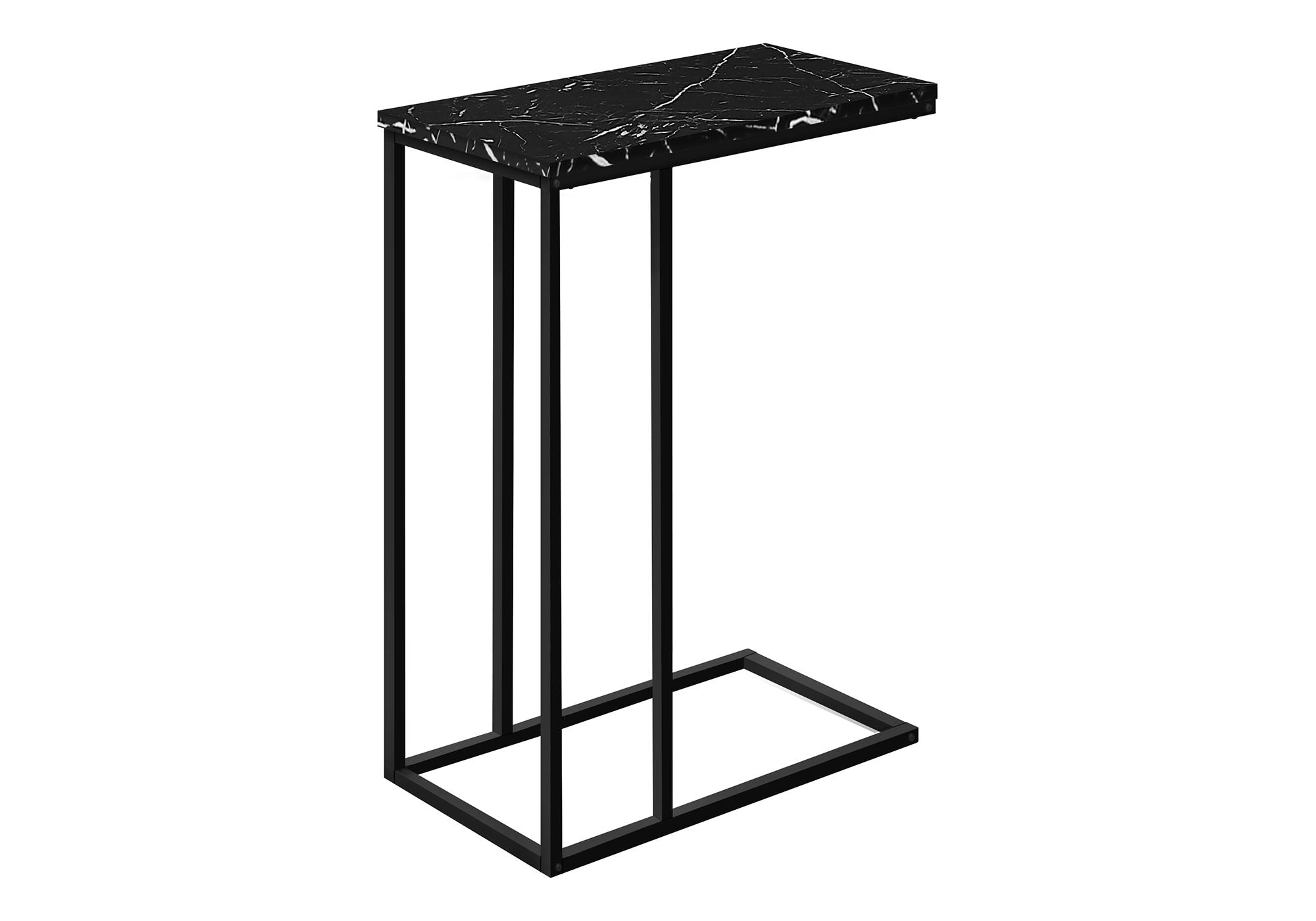 Accent Table, C-Shaped, Marble Look Modern Design - Black