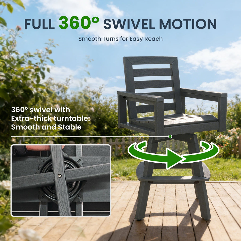 Outdoor 360° Swivel Bar Chair in Slate Grey