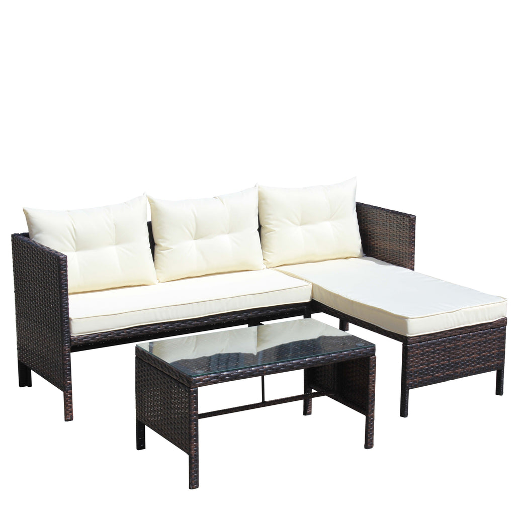 Outdoor Patio Furniture 3-Piece Conversation Set with Wicker Rattan Sectional Sofa