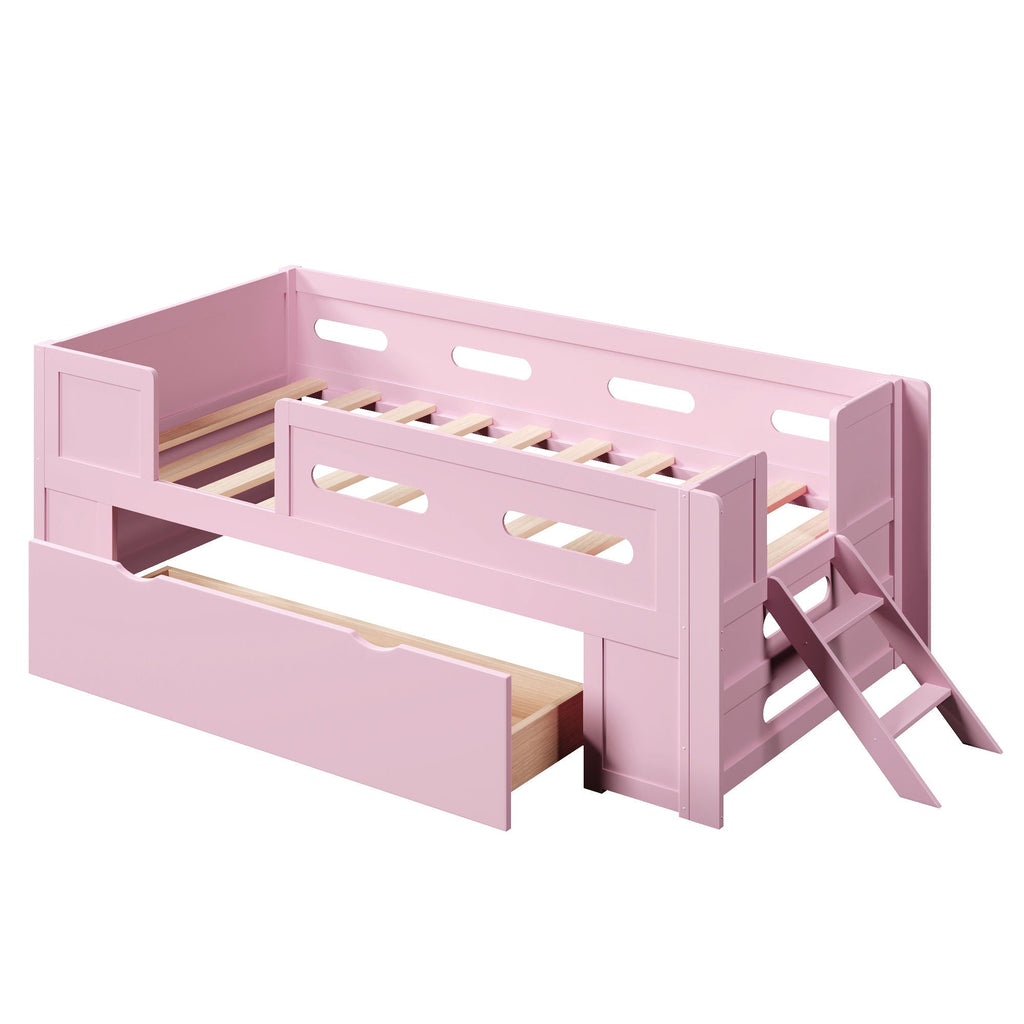 Platform Bed With Guardrail And Drawer