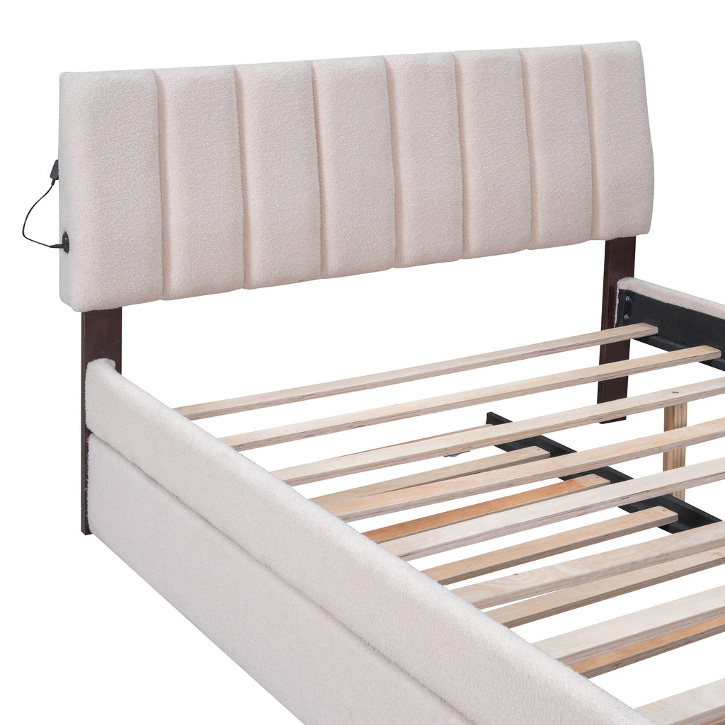 Teddy Fleece Full Size Upholstered Platform Bed with Twin Trundle