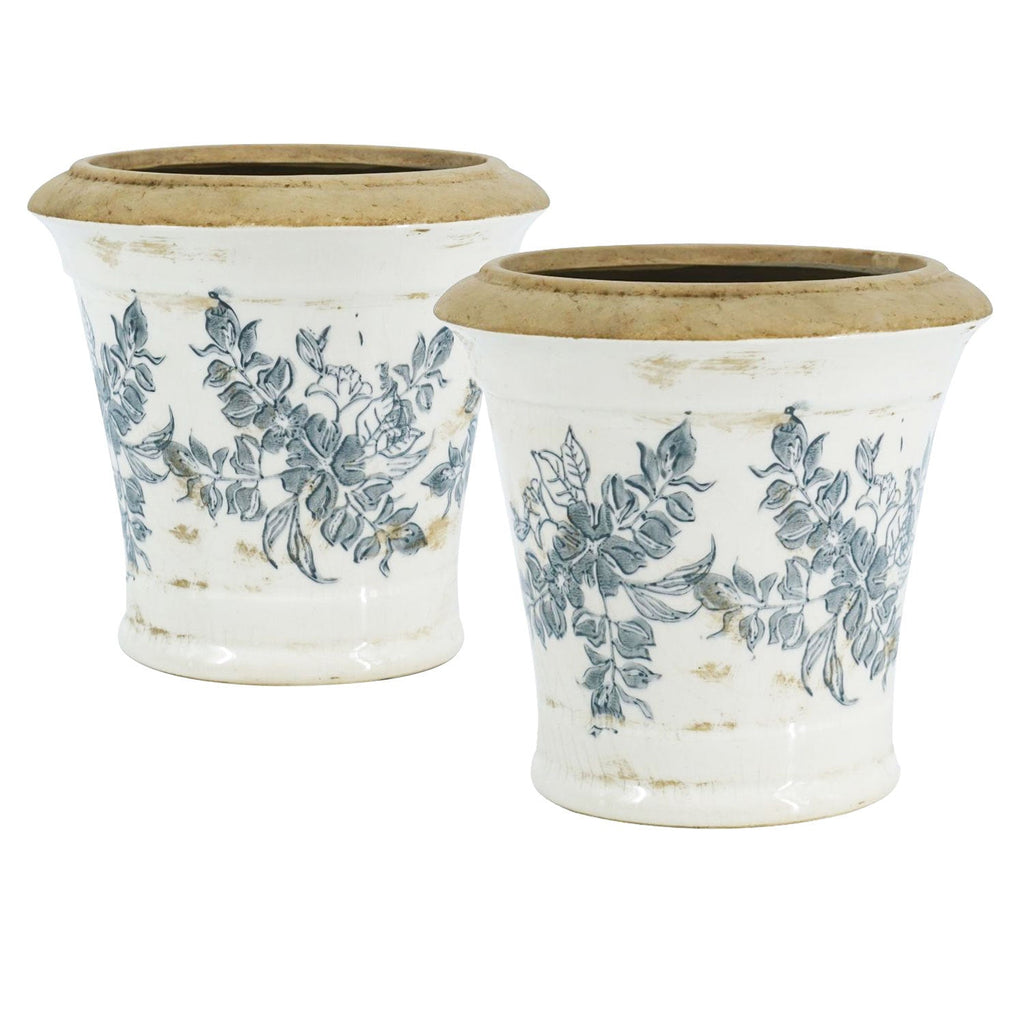 7.1x7.1x6.7' Ceramic Planter with Floral Pattern, Set of 2