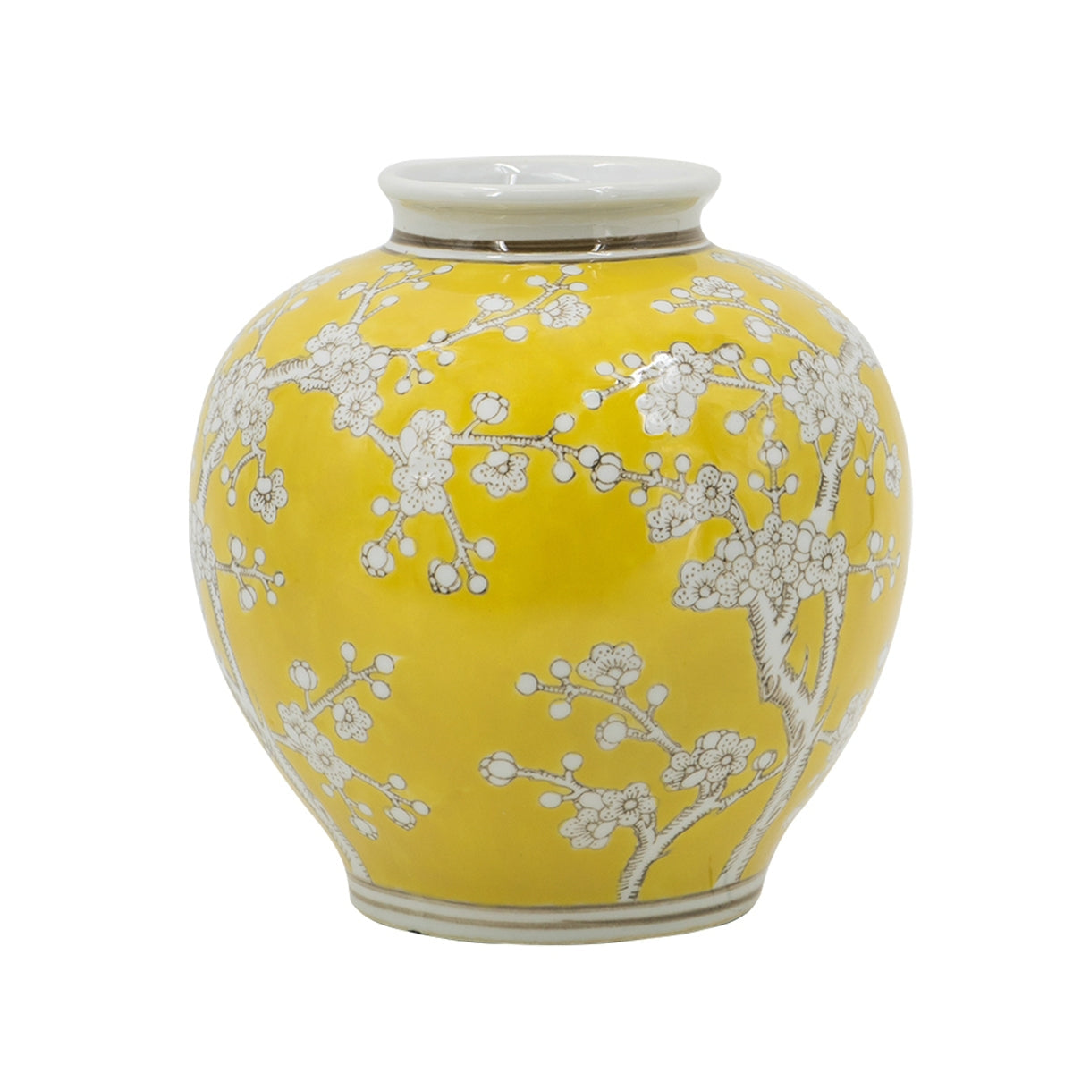 D8.7x9.1' Yellow and White Wide Curved Plum Blossom Vase