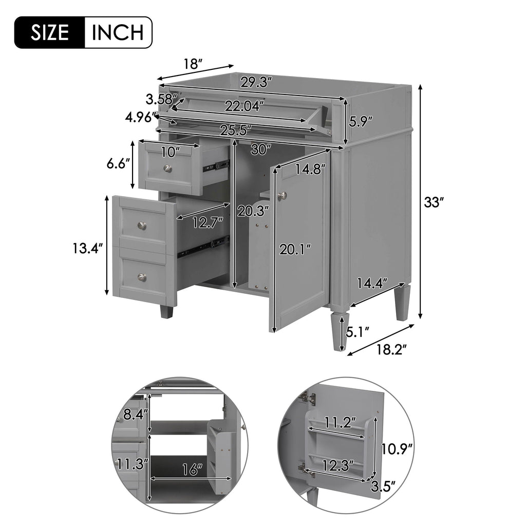 Bathroom Vanity With 2 Drawers and Tip-Out Storage Cabinet