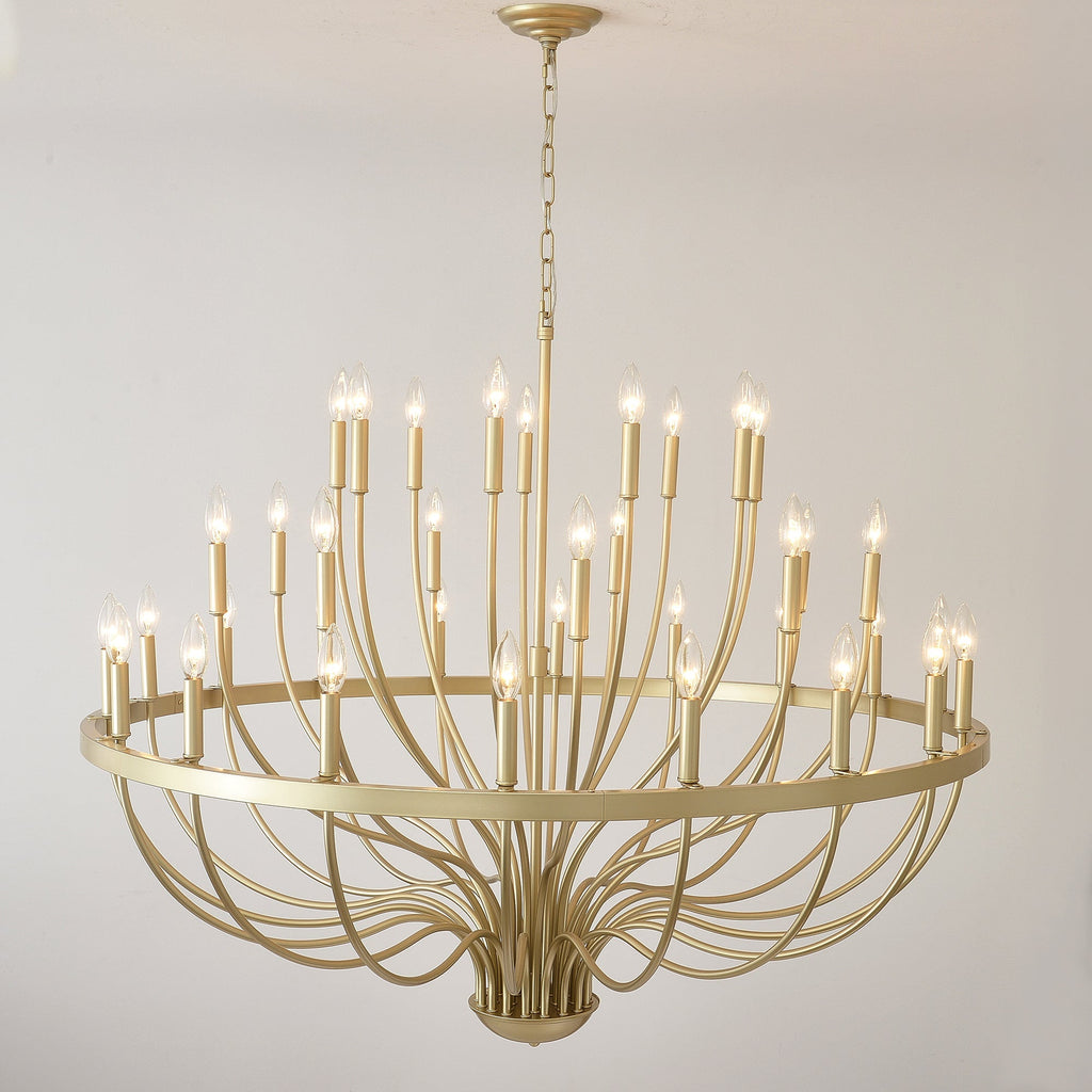36-Light Gold Industrial Iron Candle Chandelier