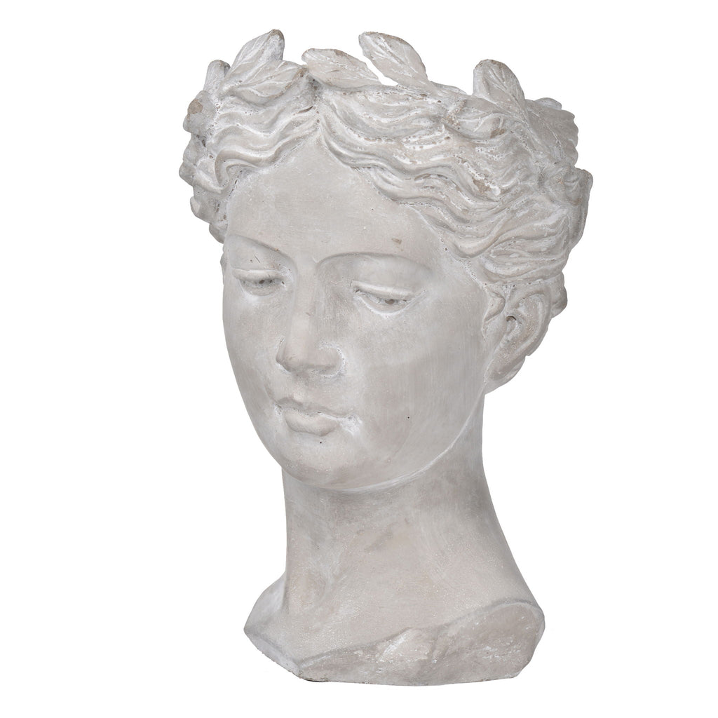 Greek Style Cement Head Planter Indoor Outdoor Home, Garden Decor - Gray