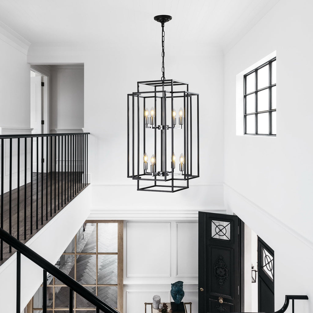 18' Modern 8-Light Black & Chrome Geometric Pendant Chandelier