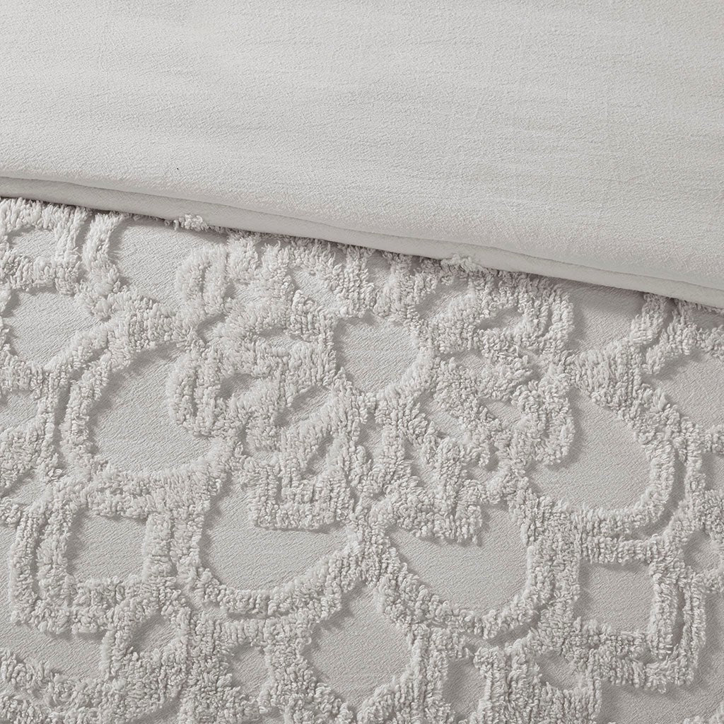 King/Cal King Tufted Cotton Chenille Medallion Duvet Cover Set