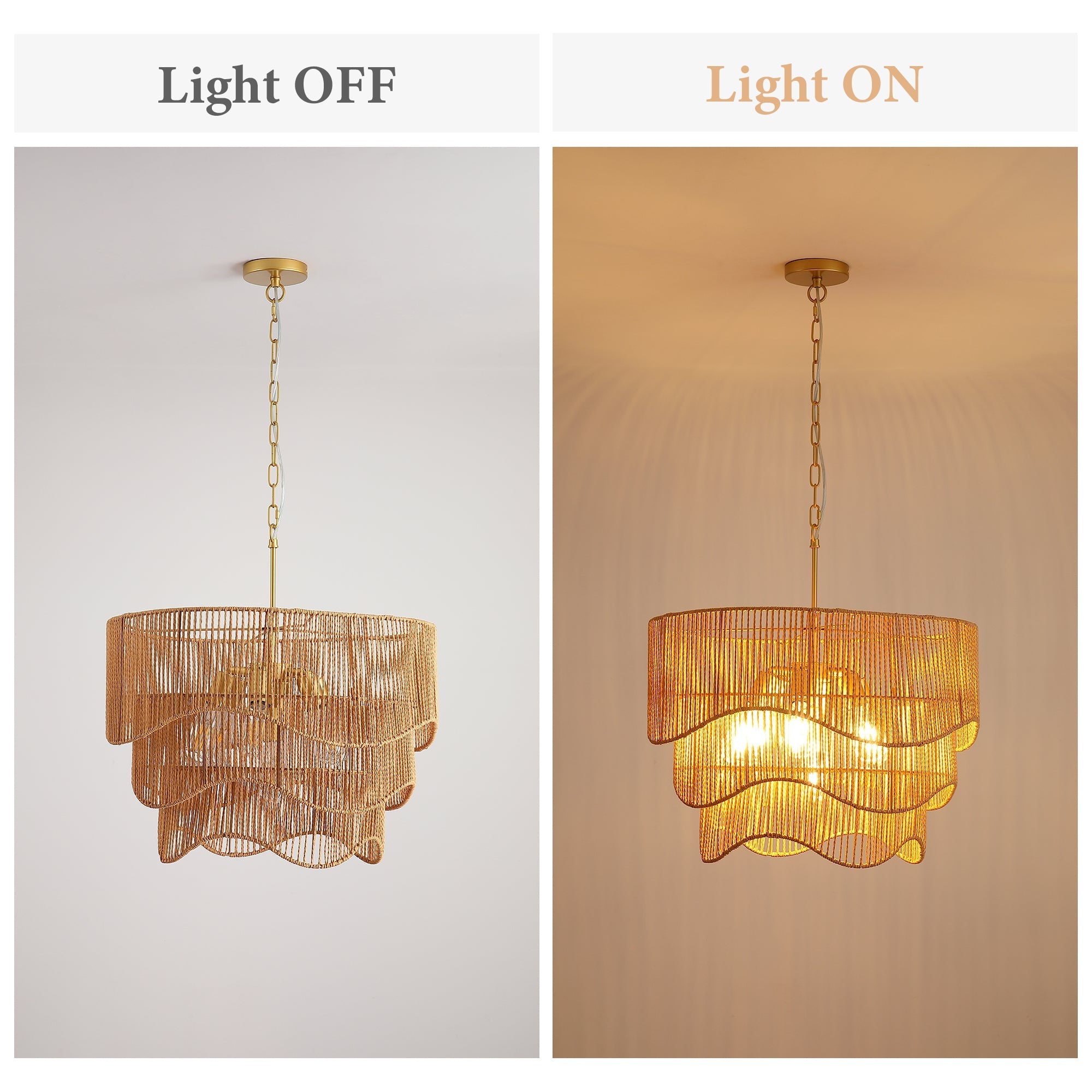 Handwoven Paper Rattan Boho Chandelier with 7-Light E26 Base