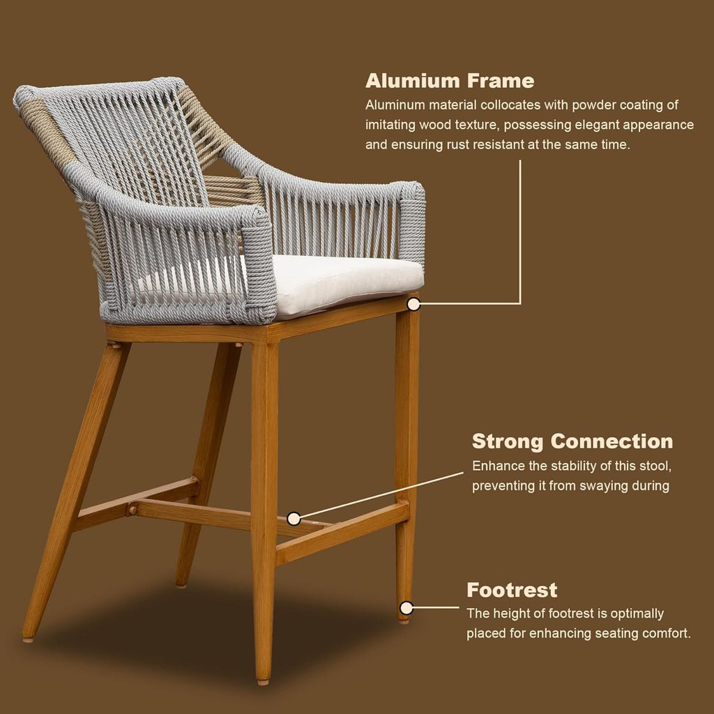 Outdoor Bar Stools Set of 2 with Arm and Backrest