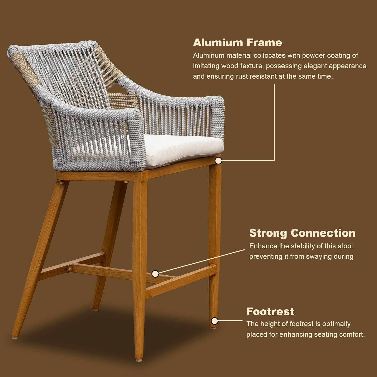 Outdoor Bar Stools Set of 2 with Arm and Backrest