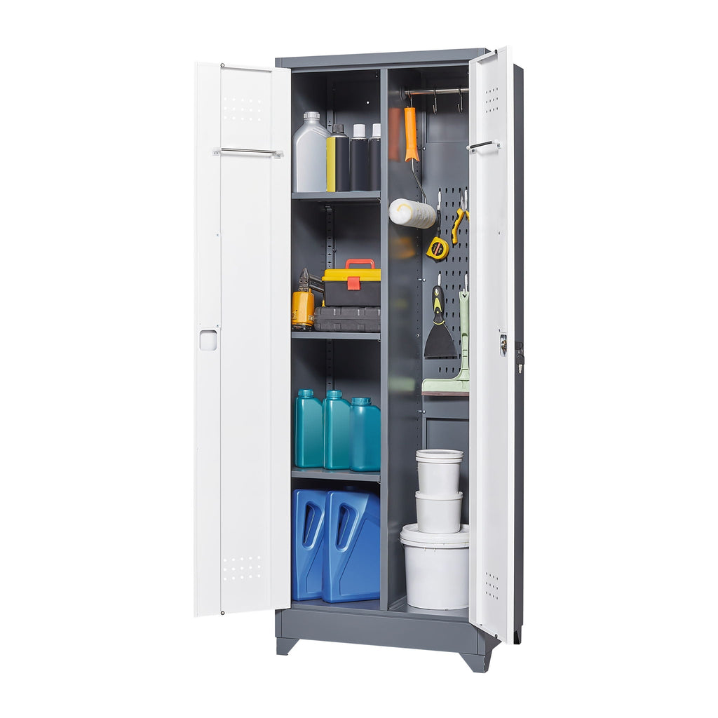 Lockers With Locking Doors, Adjustable Shelves, High Broom Tool Storage Cabinet