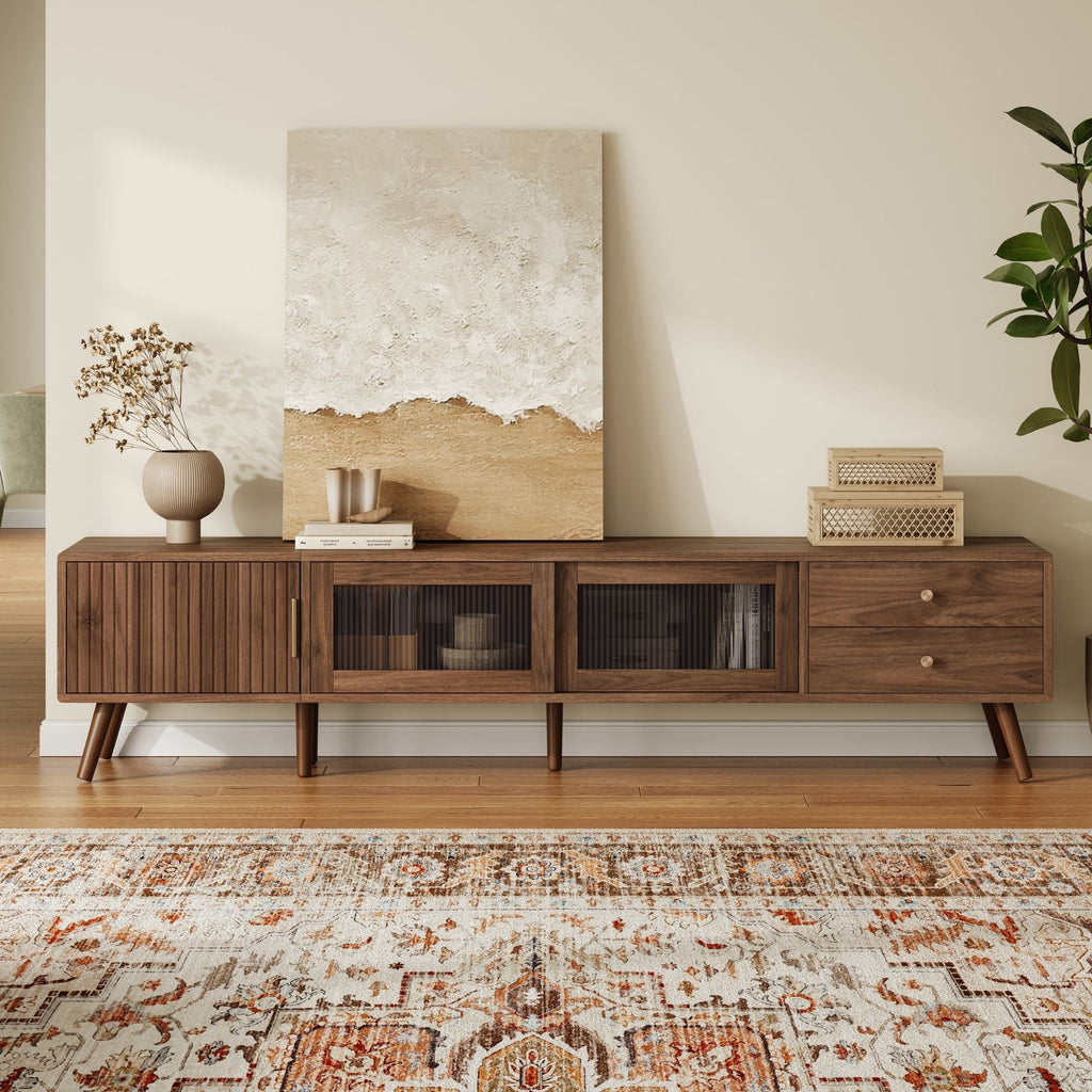 Doors TV Stand For TVs Up To 85" With Storage Cabinets - Natural