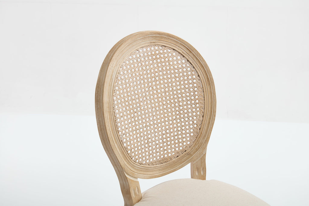 French Country Dining Chairs Set of 2 Upholstered with Rattan Back