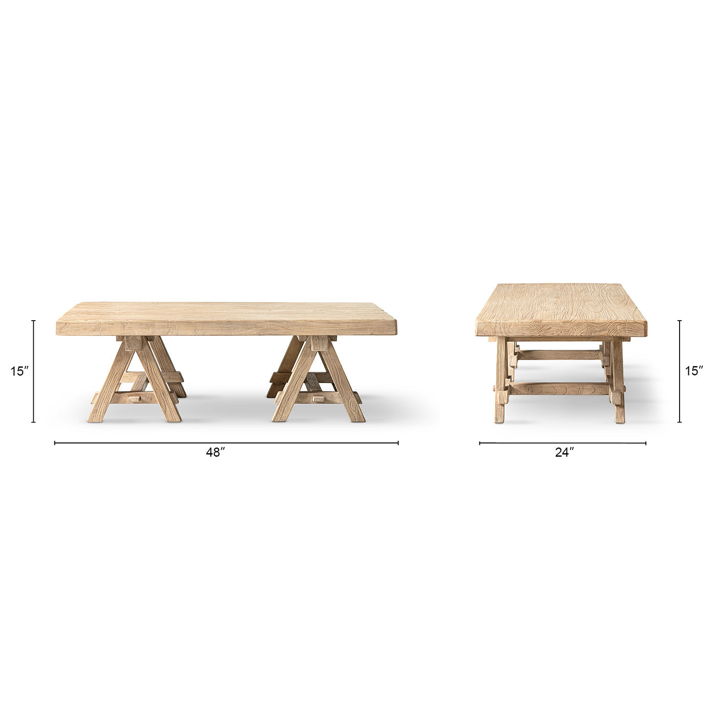 Hawthorne 48' Solid Reclaimed Elm Rectangular Trestle Coffee Table