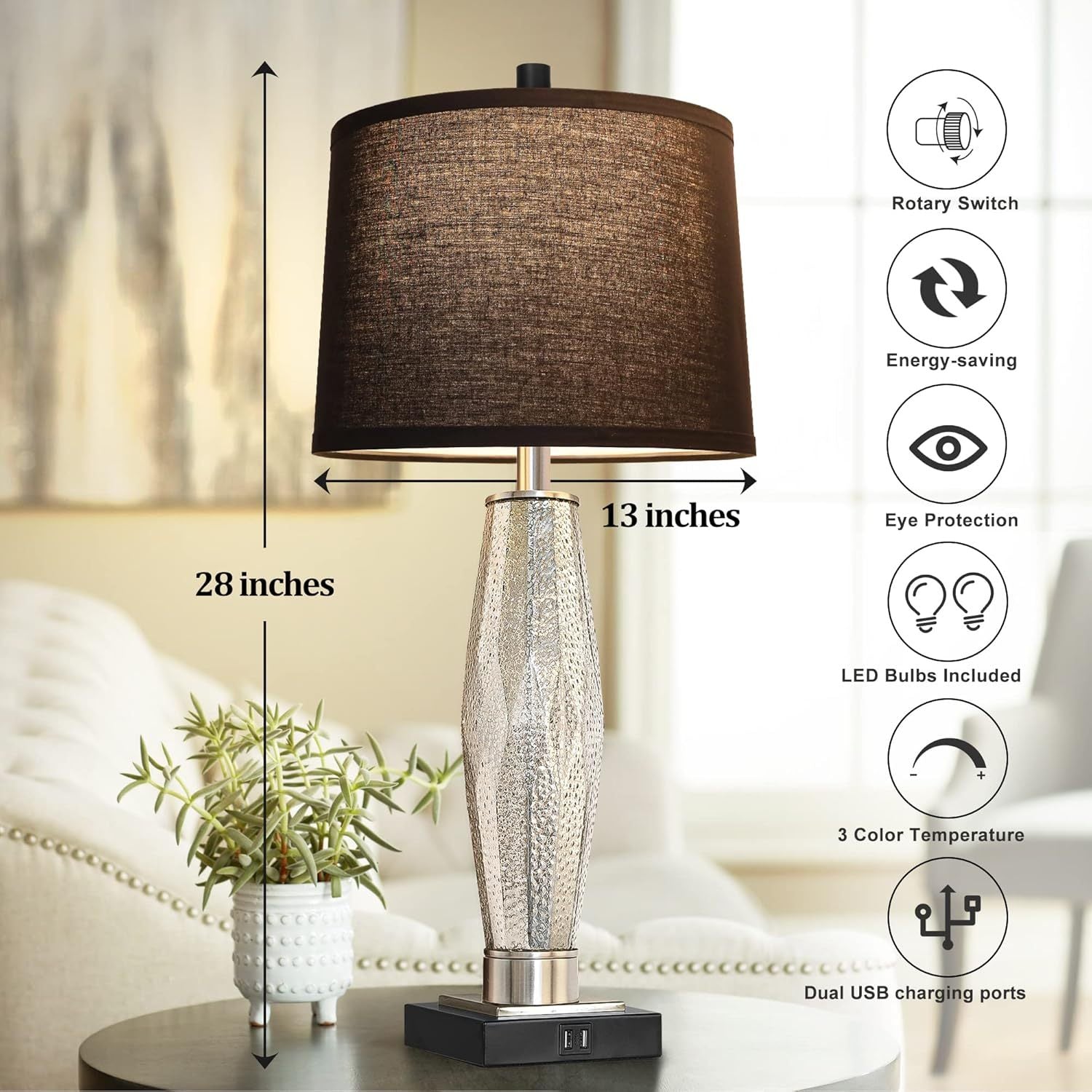 Table Lamps Set of 2 with USB Charging Ports