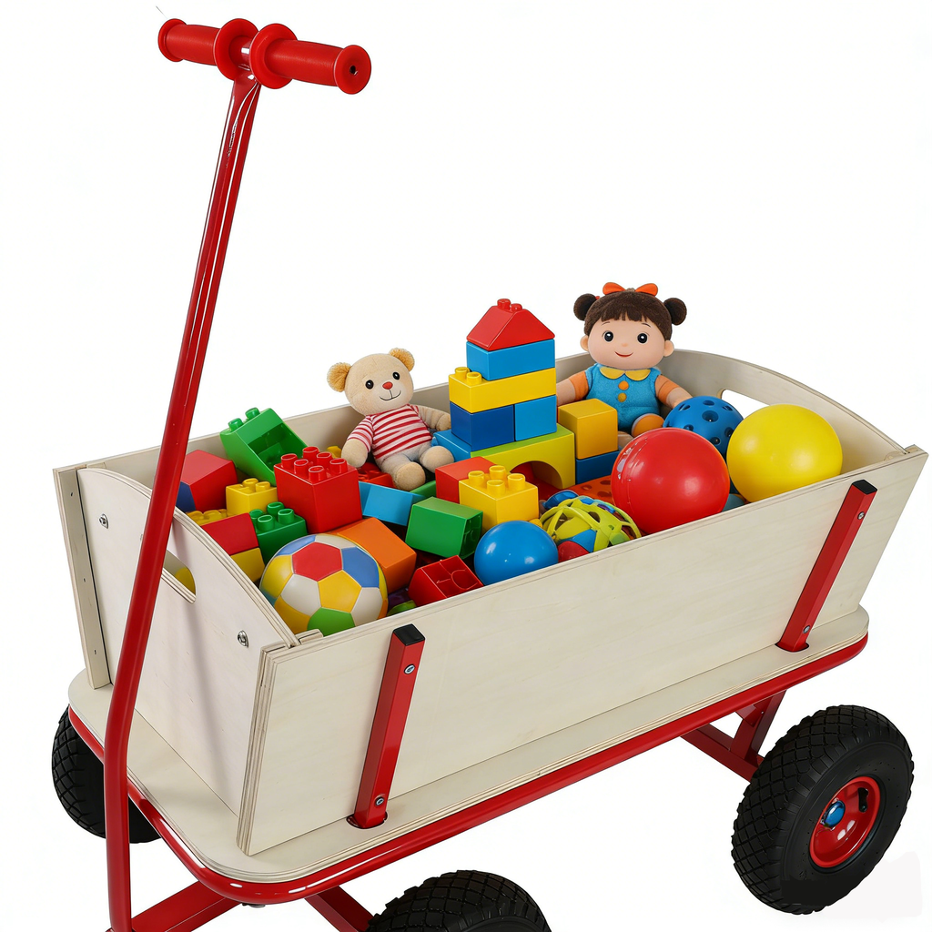 Wooden Children's Outdoor Stroller with Four-Wheel Design
