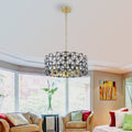 19" Geometric Crystal and Black Gold Round Pendant Chandelier
