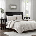 3 Piece Velvet Quilt Set Ivory Full/Queen