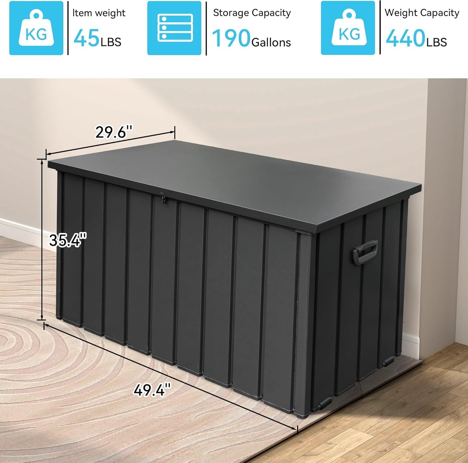 190 Gallon Metal Deck Box, Waterproof Steel Outdoor Storage Bench