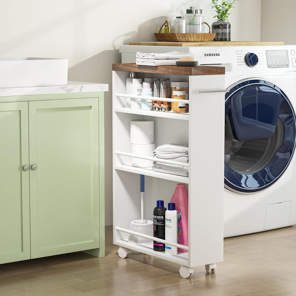 4 Tier Narrow Rolling Kitchen Slim Storage Cart