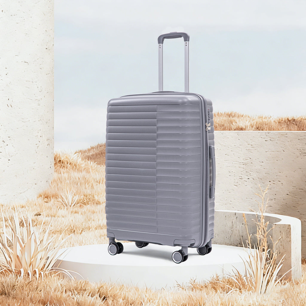 4-Piece PP Spinner Wheel Luggage Set with Cosmetic Case, Light Gray