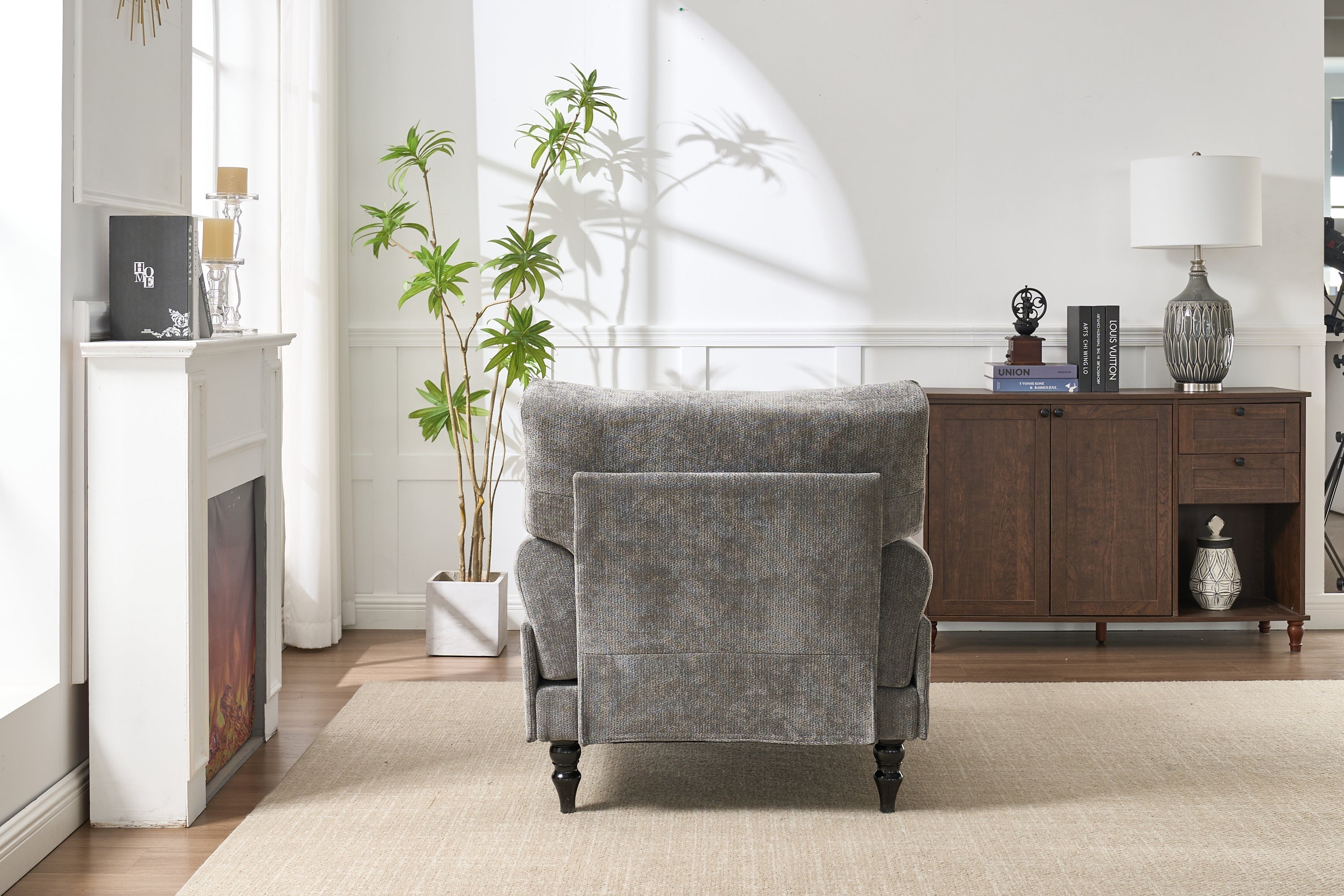 Modern Grey Upholstered Chaise Lounge Sofa Recliner