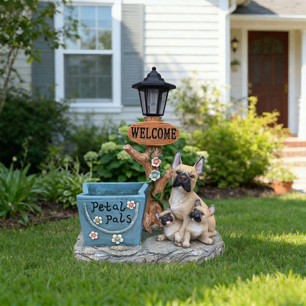 French Bulldog Family Planter Statue
