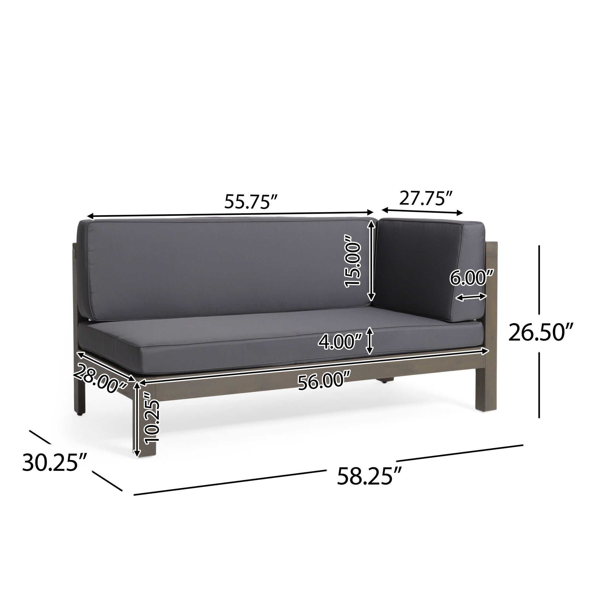 Aura 2 Piece Outdoor Set With X Back Left Bench And Corner - Dark Gray