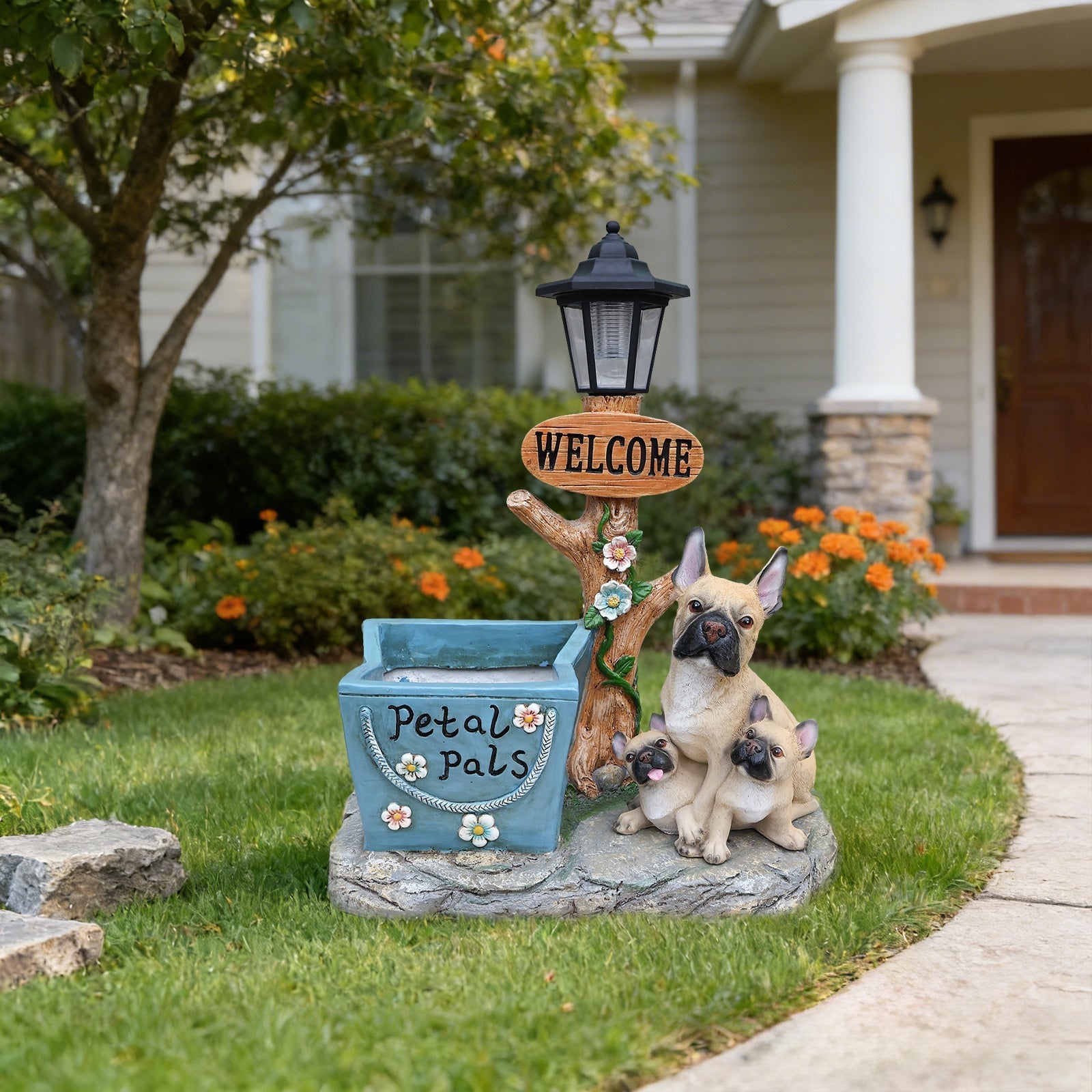 French Bulldog Family Planter Statue