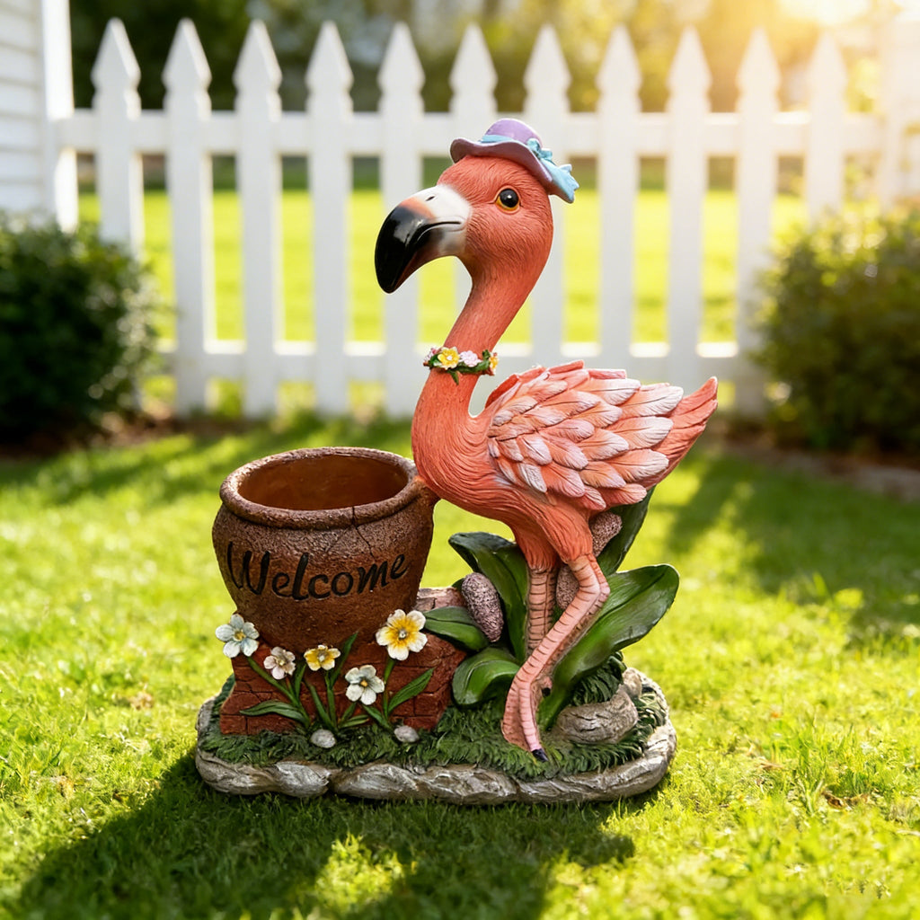 Outdoor Garden Sculpture Flamingo Flower Pot Planter
