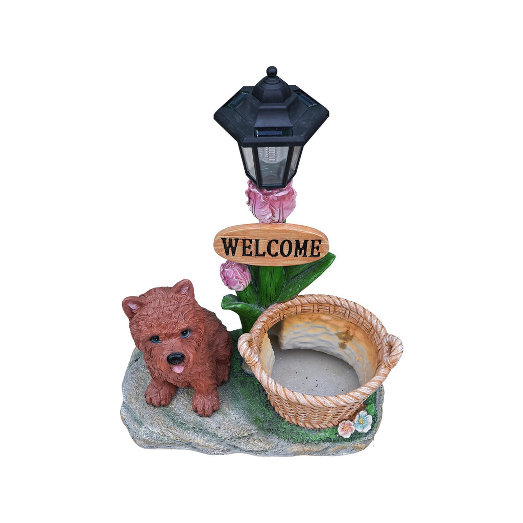 Sitting Puppy Solar Planter Outdoor Statue