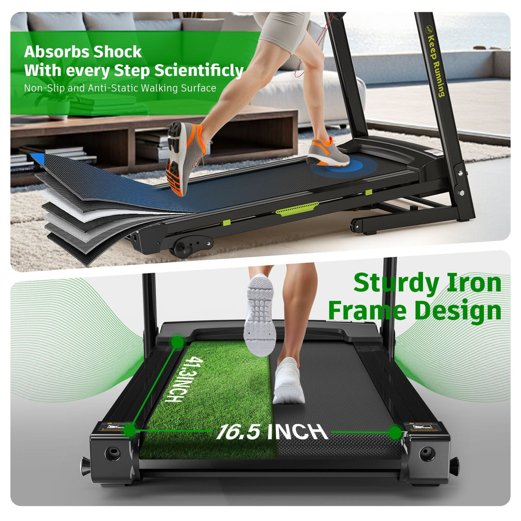 Foldable Treadmill With Incline For Home, Electric Running Machine With Speed Control, Pulse Monitor, 12 Training Programs - Black