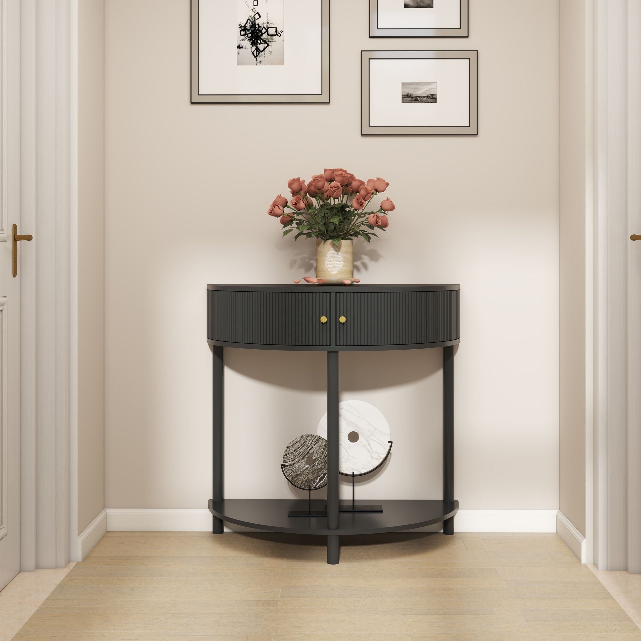 Demi Lune Console Table With 2 Storage Drawers
