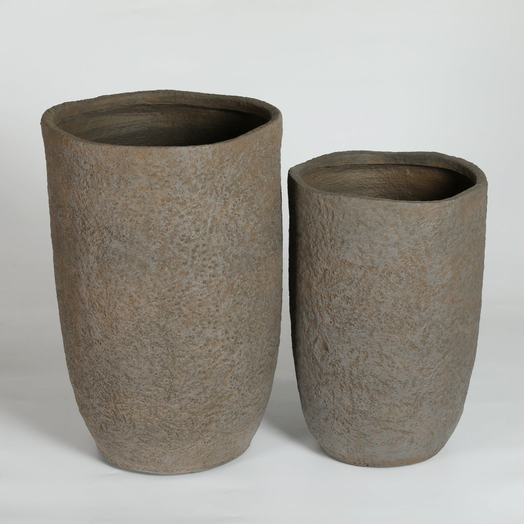 Round Concrete Planter Set of 2, Large Indoor & Outdoor Planter Pots