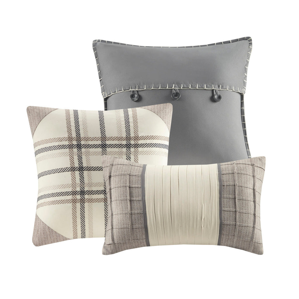 7 Piece Herringbone Comforter Set Neutral California King