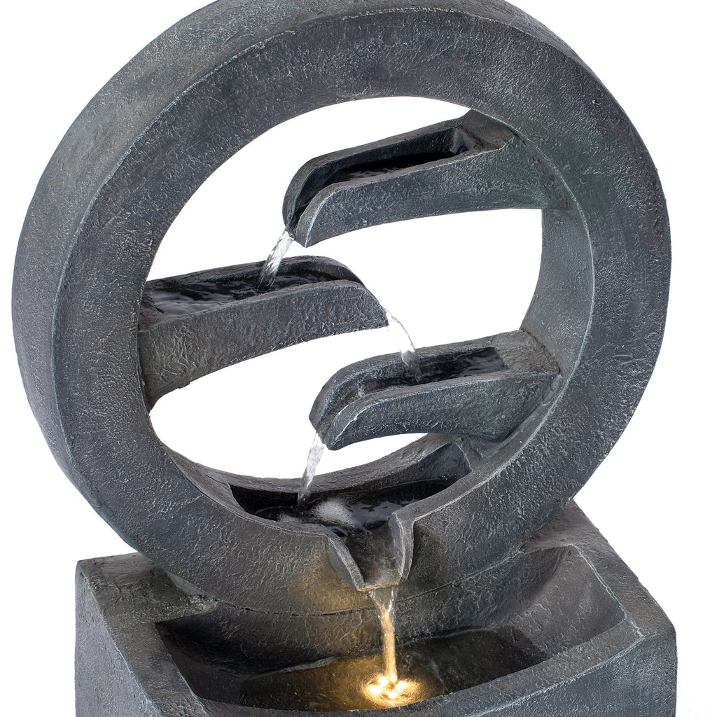 26.77'H Gray Circular Polyresin Outdoor Water Fountain with LED Light