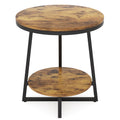 Round End Table With Hairpin Legs, 2 Tier For Living Room - Rustic Brown