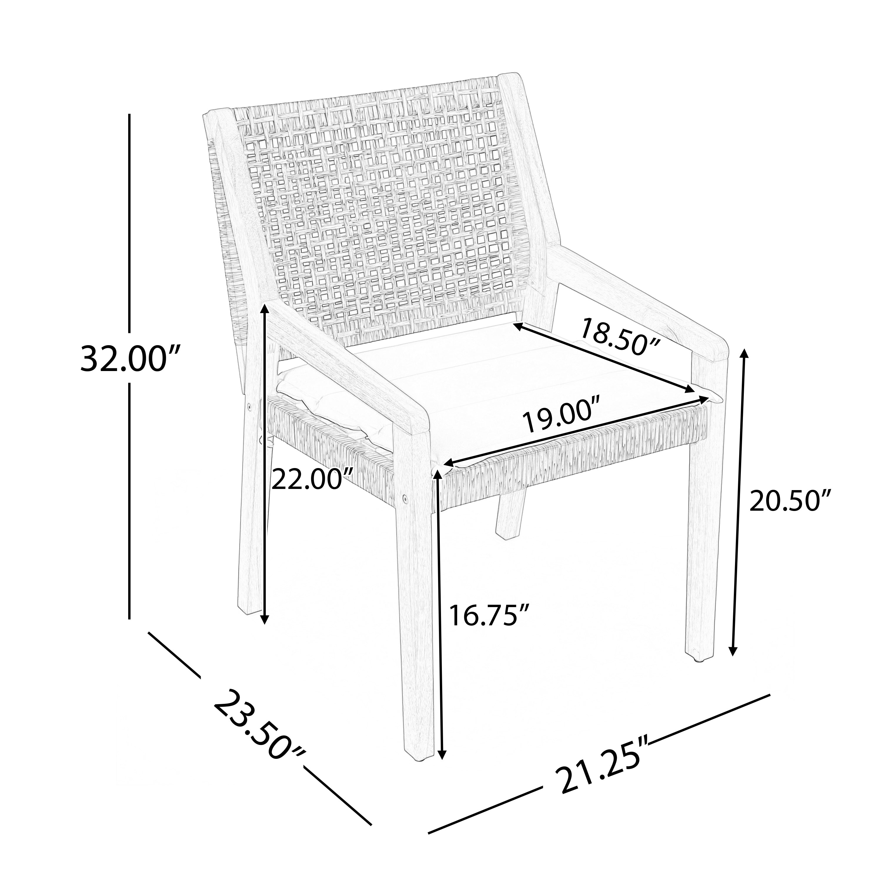 Outdoor Dining Chair Set of 4 - Acacia Wood and Wicker with Cream Cushion
