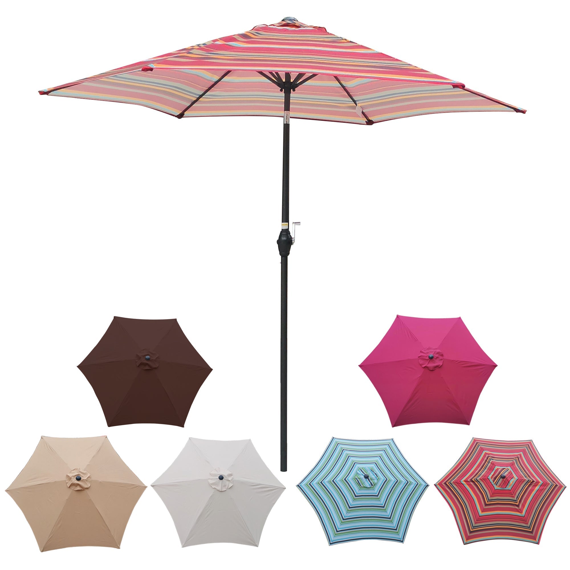 9FT Red Striped Patio Umbrella
