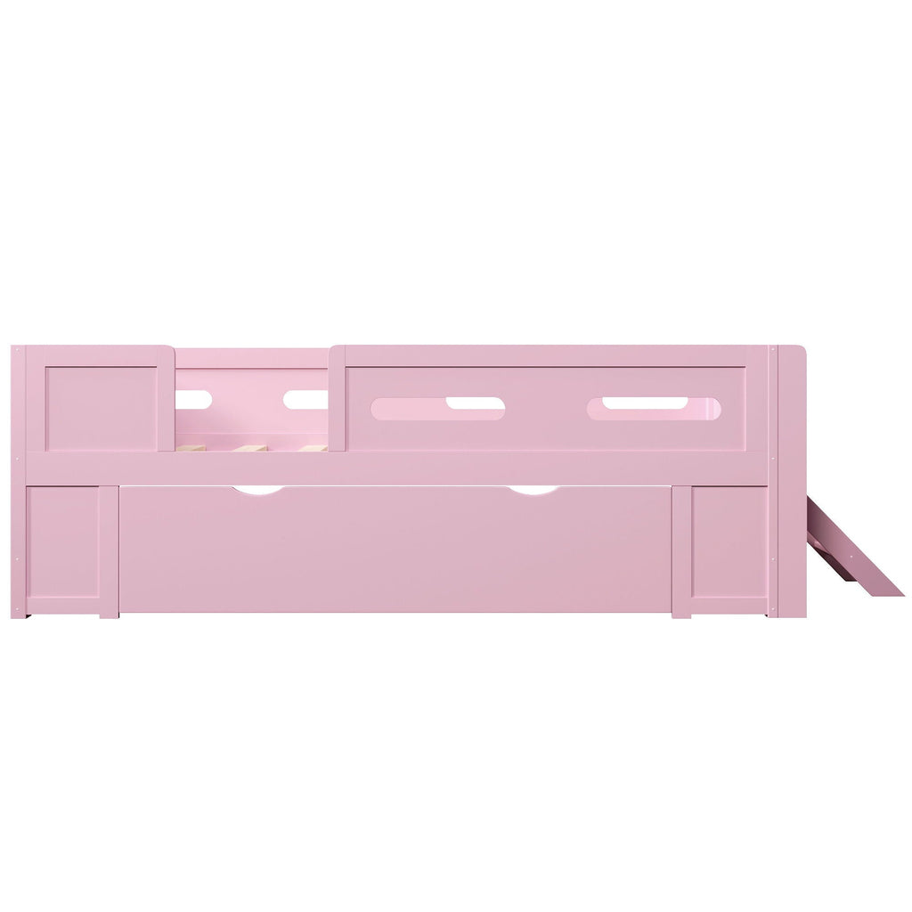 Platform Bed With Guardrail And Drawer