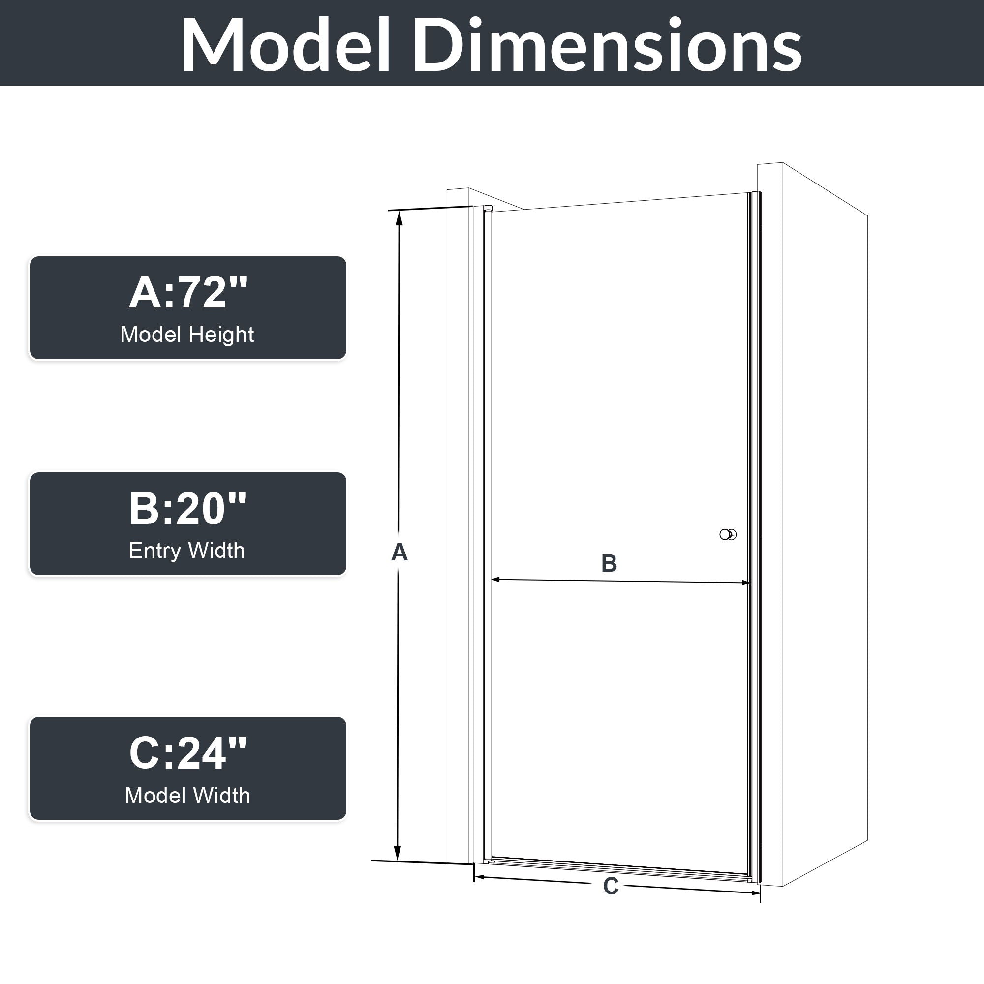 Semi Frameless Circular Pivot Shower Door with 1/4" Tempered Glass
