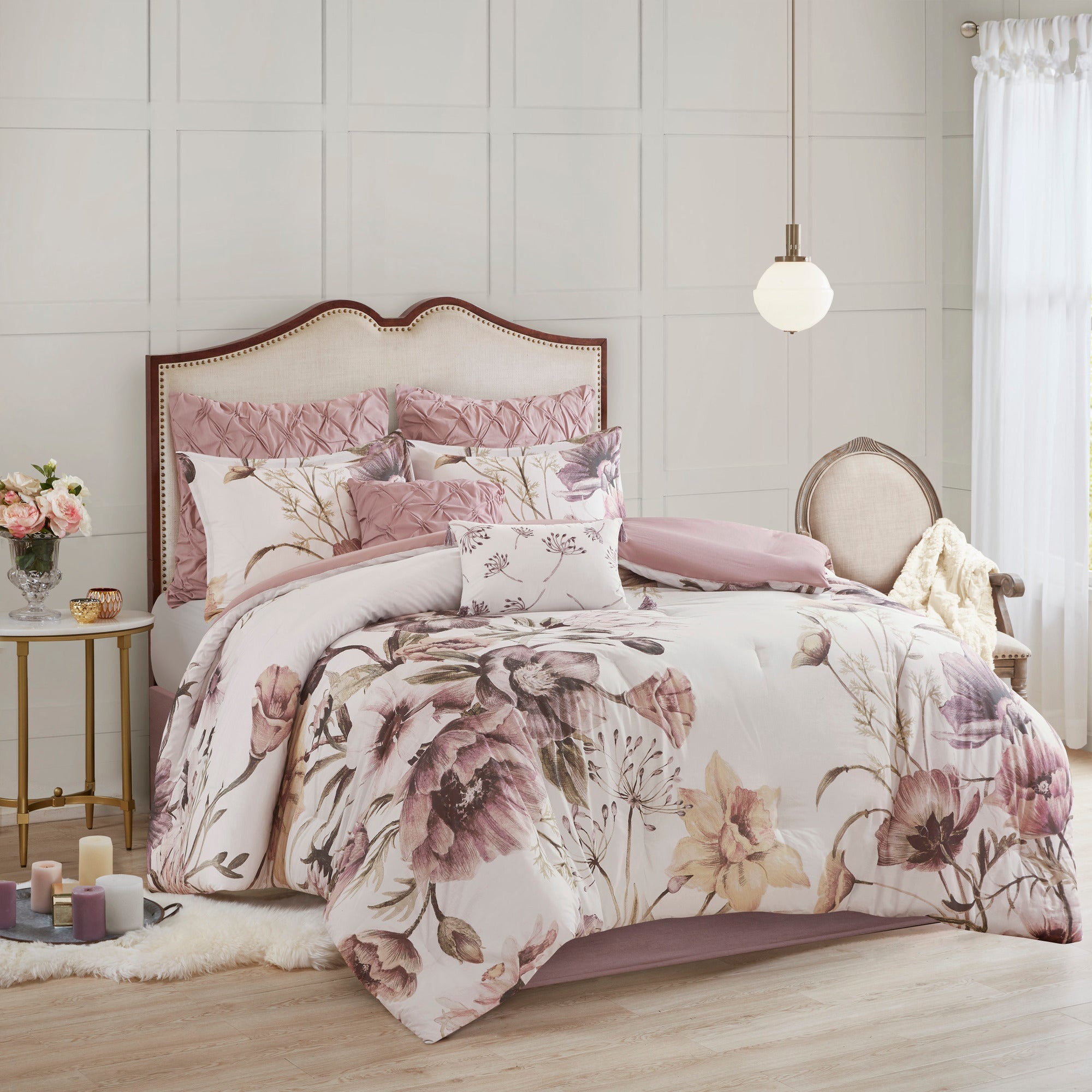 8 Piece Cotton Printed Comforter Set Blush California King